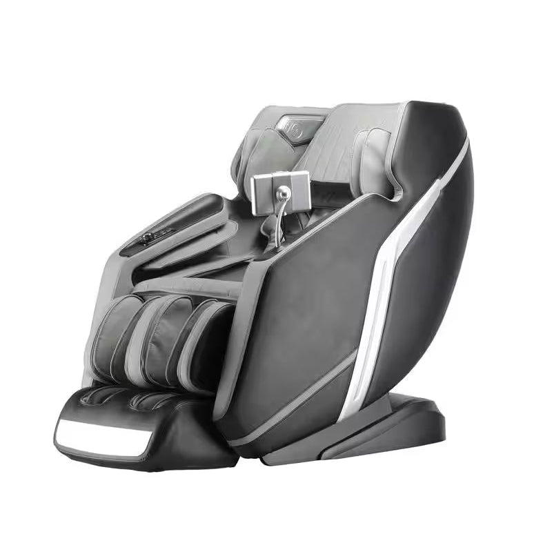 4D Deluxe Gray and Black Zero Gravity and Space Saving Faux Leather Heated Massage Chair with Sl-Track and Bluetooth