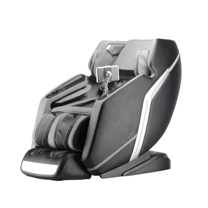 4D Deluxe Gray and Black Zero Gravity and Space Saving Faux Leather Heated Massage Chair with Sl-Track and Bluetooth